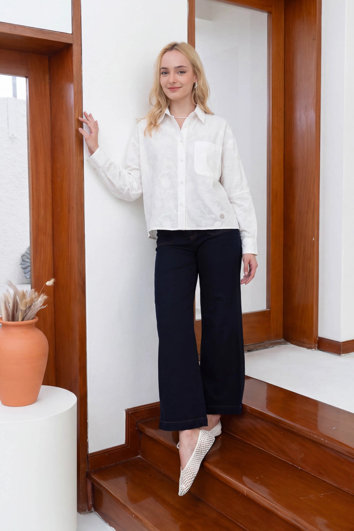 Camisa Martina Broderie - Perla